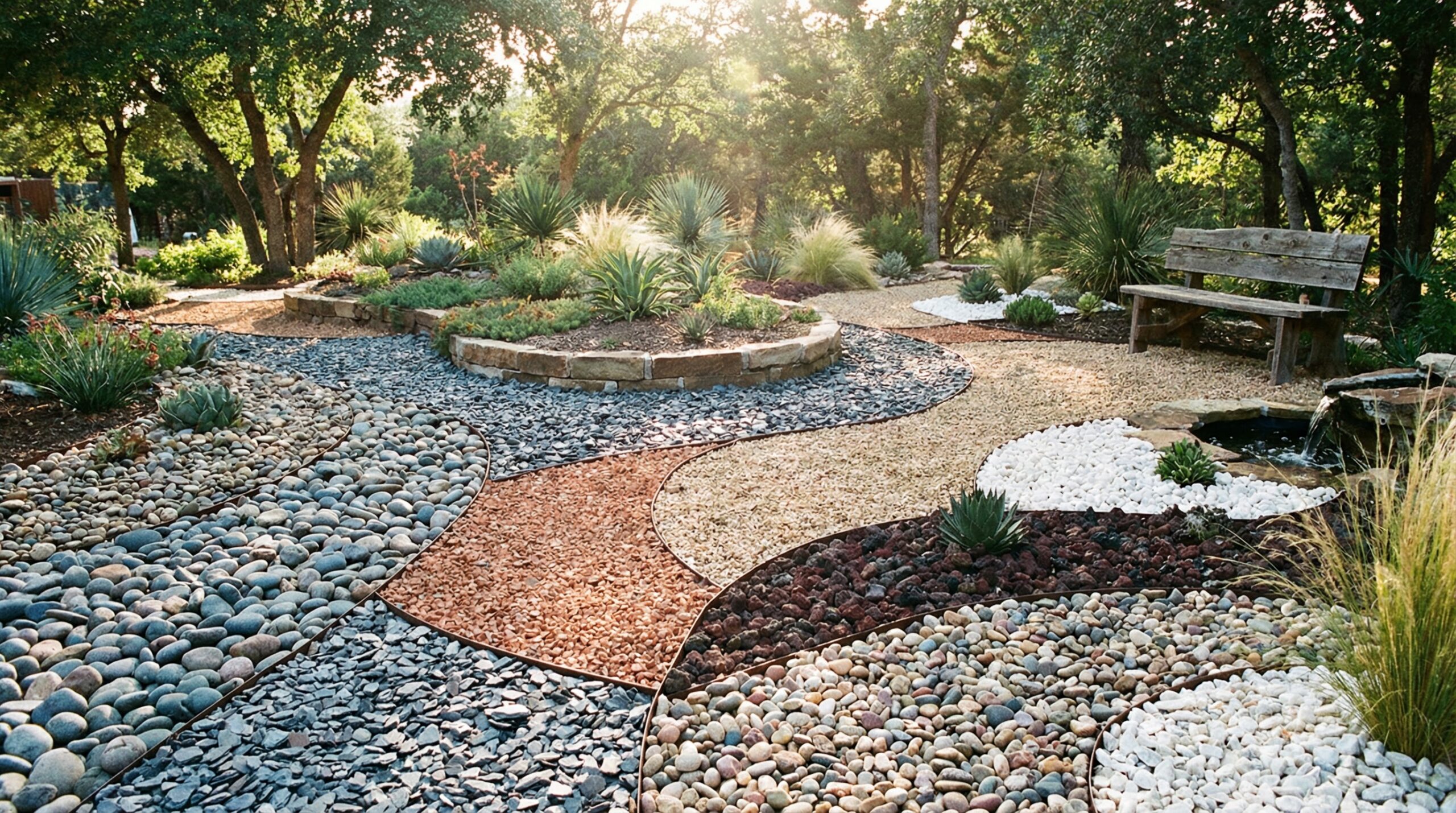 Decorative rock and gravel landscape